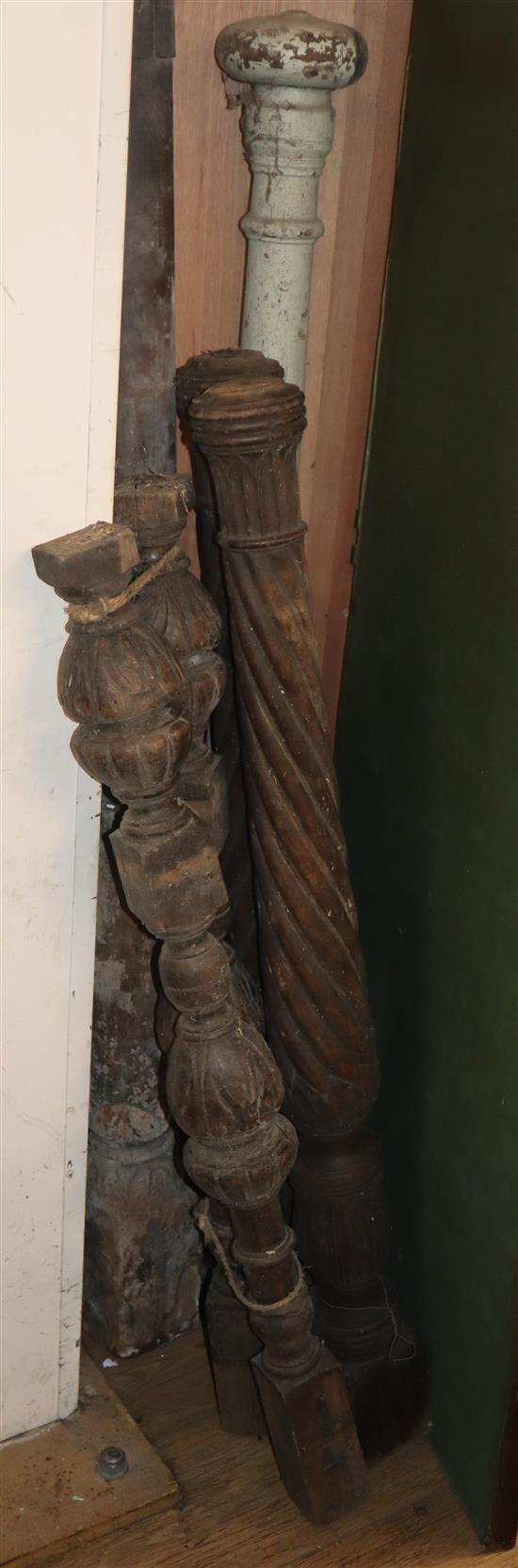 Six carved turned wood columns